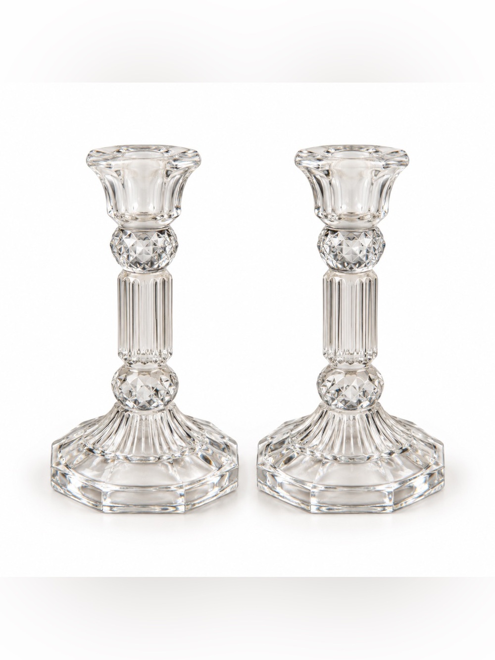 Crystal Glass Candlestick Pair - Clear